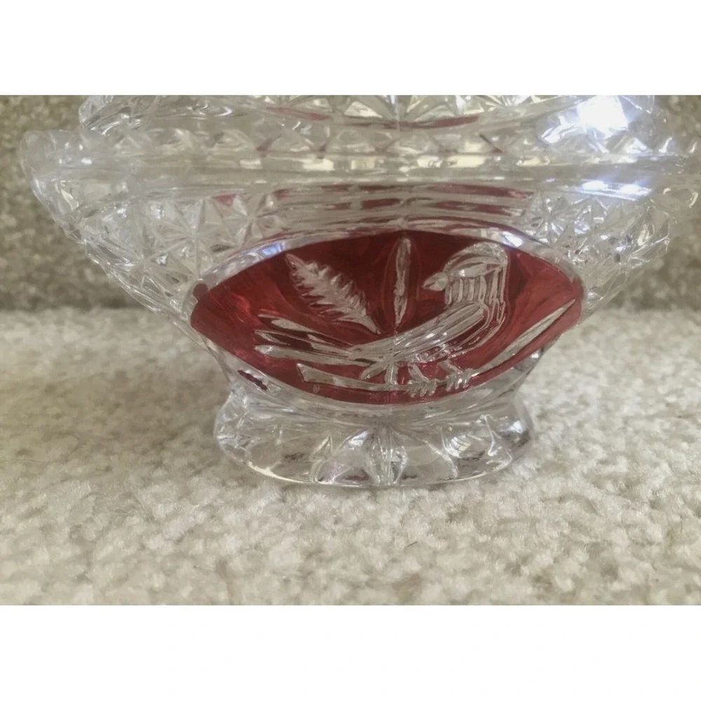Hofbauer Byrdes Red Bird Crystal Small Oval Shaped Covered Trinket Box